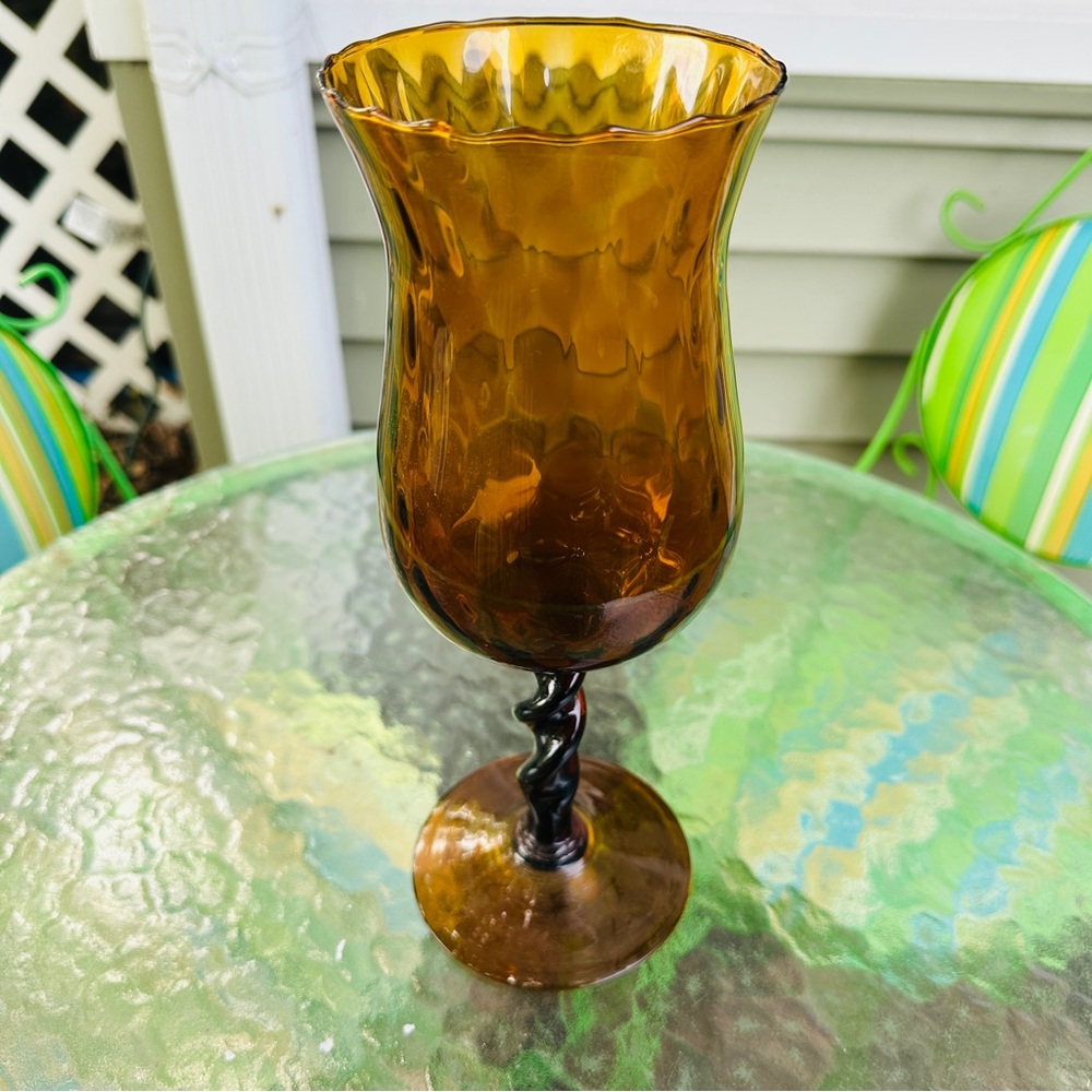 Vintage Empoli Amber Glass Goblet with Twist Steam